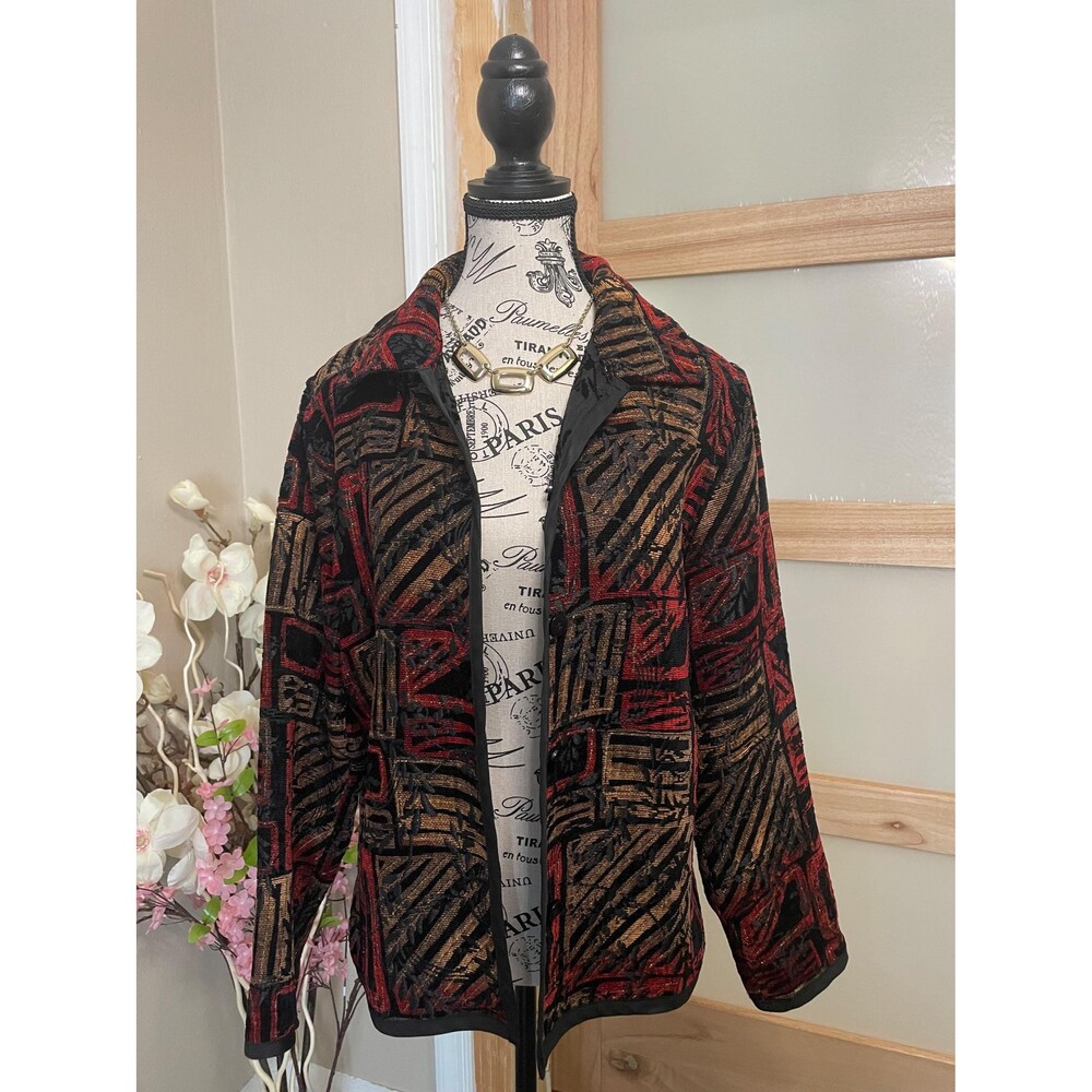 Leslie Fay Abstract Print Button up Jacket Womens Small Gallery Artsy Vintage